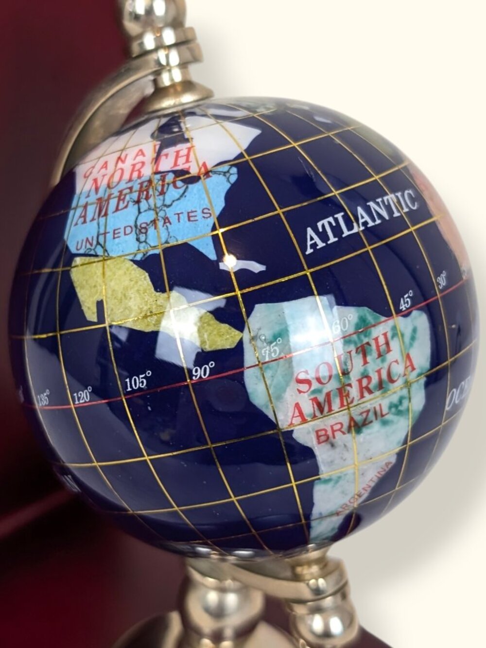 Large Lapis Lazuli Semi-Precious Stone Globe on Wood Base - Picture 3 of 9